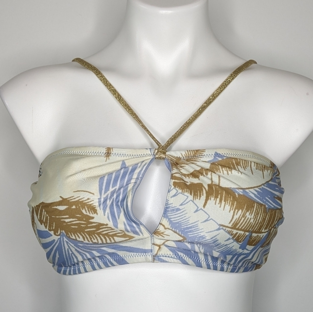 ✨3/$15 Aerie blue tan gold bikini top L